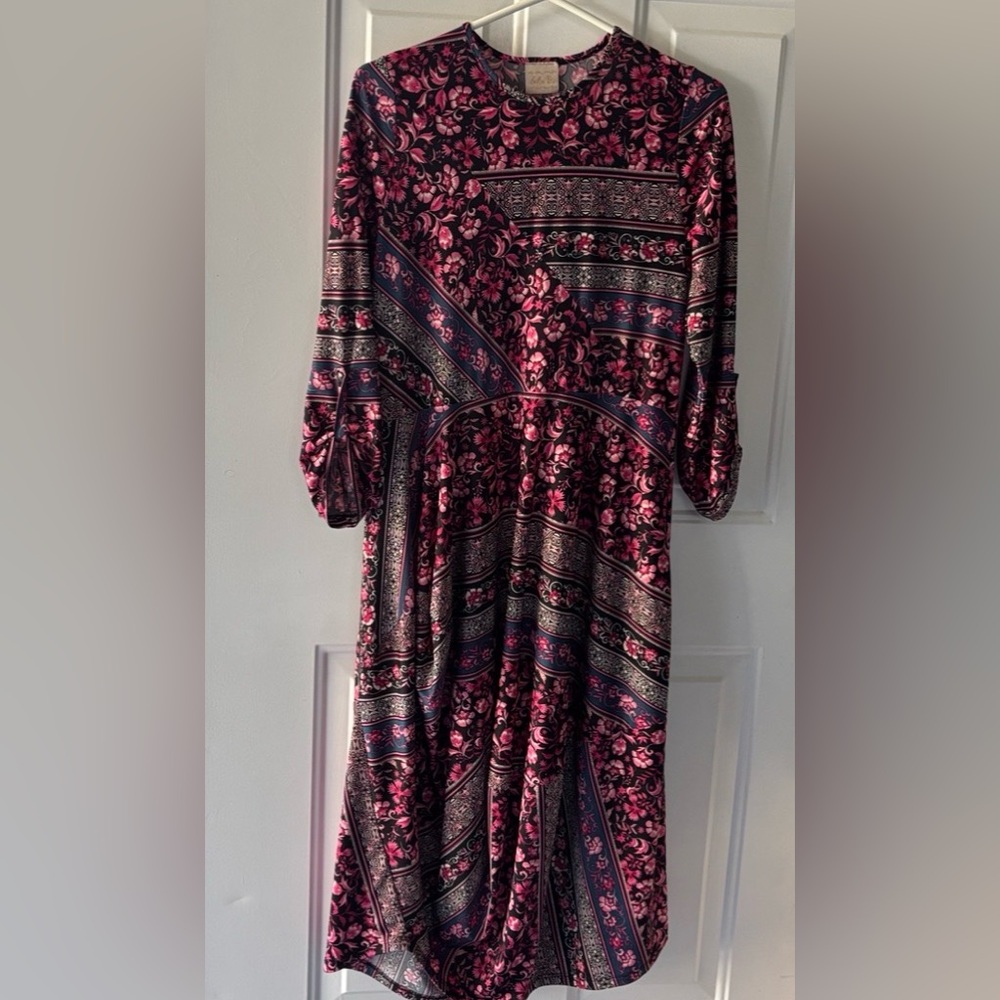 Zadie B’S Floral Patterned Dress with Pink and Black Accents